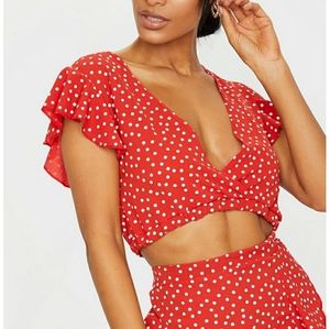 Polka dot printed wrap front